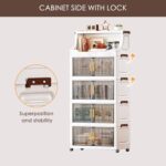 Open Upper Platform Storage Cabinet, 5-Tier Foldable Organizer Box Storage with Lids, Stackable Cabinet with Wheels & Magnetic Doors for Clothes Snacks Toys Book Storage 47*27*130cm (Yellow Handles) - Image 6