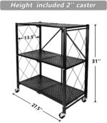 HealSmart 3-Tier Heavy Duty Foldable Metal Rack Storage Shelving Unit with Wheels Moving Easily Organizer Shelves Great for Garage Kitchen Holds up to 750 lbs Capacity, Black (HKSHLFFOLD28153403BV1) - Image 3