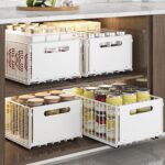 2 Pack Foldable Extendable Closet Organiser, Extendable Cupboard Organiser, Extendable Drawer Shelf Storage for Organizing Kitchen Cabinets (White, 2 Large) - Image 6