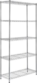 Amazon Basics 5-Shelf Storage Unit With Height Adjustable Shelves and Levelling Feet, 680 kg Max Weight, Chrome, 35.5 cm D x 91.4 cm W x 182.8 cm H
