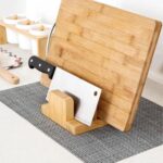 X spring Cutting Board Organizer, Adjustable Bamboo Storage Rack for Kitchen Cabinet, Multi-Purpose Holder for Lids, Pans, Baking Trays, and Plates, Space Saving Design for a Tidy and Efficient Home - Image 2