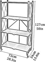 4-Tier Foldable Storage Shelves with Wheels, Metal Display Organizing Rack Shelves Units for Kitchen Home Office Bathroom Garage Living Room - Image 5