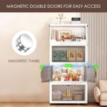 Open Upper Platform Storage Cabinet, 5-Tier Foldable Organizer Box Storage with Lids, Stackable Cabinet with Wheels & Magnetic Doors for Clothes Snacks Toys Book Storage 47*27*130cm (Yellow Handles) - Image 5
