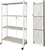N/P 4-Tier Foldable Storage Shelves with Caster Wheels - White