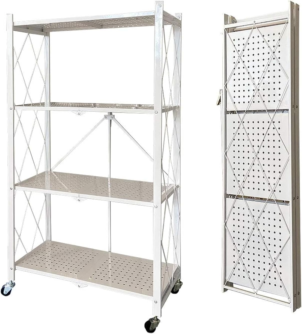 71kDrvG0C1L._AC_SL1500_.jpg N/P 4-Tier Foldable Storage Shelves with Caster Wheels - White - Image 1