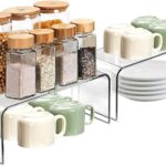 Angju Spice Rack, Acrylic Clear Shelf Riser Set of 2, Kitchen Cabinet Shelf Organizer, Spice Organization for Cabinet Shelves Countertop Desk Organizer, 5mm Thick Rack for Dishes, Soda Cans & Cup
