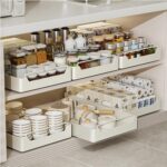 U-HOOME Pull Out Cabinet Drawer Organizer Fixed with Adhesive,Slide Out Drawer Pantry Storage Shelves,Kitchen Spice Rack Under Cabinet Storage Fits Spices,Sauces,Cans (Spice rack-40cm) - Image 3