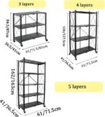 Metal Shelf Storage Shelves, Foldable Kitchen Stand Storage Shelves, Shelf Unit with X Side Frame, High Density Mesh for Garage, Pantry, Bathroom (28.5x14.5x64cm-5 Tiers) - Image 3