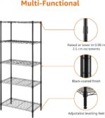 Amazon Basics 5-Shelf Narrow Storage Unit With Height Adjustable Shelves & Levelling Feet, 453 kg Max Weight, Black, 34 cm D x 58.9 cm W x 152.5 cm H, No Wheels - Image 6