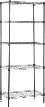 Amazon Basics 5-Shelf Narrow Storage Unit With Height Adjustable Shelves & Levelling Feet, 453 kg Max Weight, Black, 34 cm D x 58.9 cm W x 152.5 cm H, No Wheels