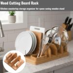 X spring Cutting Board Organizer, Adjustable Bamboo Storage Rack for Kitchen Cabinet, Multi-Purpose Holder for Lids, Pans, Baking Trays, and Plates, Space Saving Design for a Tidy and Efficient Home - Image 7