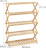 5-Tier Bamboo Shoe Rack – Foldable & Stable Wooden Shoe Organizer for 15 Pairs – Space-Saving Shoe Storage Shelf for Entryway, Closet, Bedroom – H89 x W68.5 x D25 cm, Natural Finish - Image 2