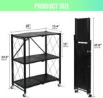 SKY-TOUCH 3-Tier Foldable Storage Shelves, Kitchen Shelf with Caster Wheels, Easy Assembly Shelf Foldable for Living Room Bedroom Kitchen Garage Black - Image 2
