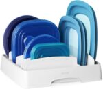 YouCopia StoraLid Adjustable Food Container Lid Organizer, Kitchen Cabinet Storage Rack for Lids, BPA-Free, Holds Round & Square Lids, Space-Saving, Medium Size- 50083