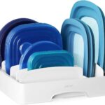 YouCopia StoraLid Adjustable Food Container Lid Organizer, Kitchen Cabinet Storage Rack for Lids, BPA-Free, Holds Round & Square Lids, Space-Saving, Medium Size- 50083