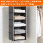 Foldable 5-Tier Hanging Closet Organizer with 2 Side Pockets – Grey Fabric Storage for Clothes, Bags & Accessories - Image 6
