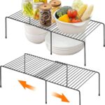 ALMEKAQUZ Freezer Shelf Organizer, Expandable Cabinet Storage Shelf with Rustproof Metal Wire, Adjustable Kitchen Cabinet Organizer Spice Rack for Frige, Pantry, Cupboard, Countertop - Black