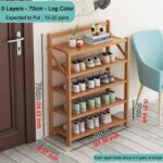 5-Tier Bamboo Shoe Rack - Foldable Wooden Storage Shelf for Entryway Hallway & Bedroom - Space-Saving Stylish Design - 70cm Tall Ideal for Small Spaces - Image 3