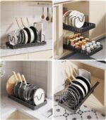 2pcs Pots and Pans Organizer Under Cabinet,Sliding Pot Lid Holder and Pan Rack in Kitchen,Pull Out Cabinet Organizer for Pot Lid,Bakeware,Dishes,Kitchen Organizer for Counter and Cabinet (Black) - Image 9