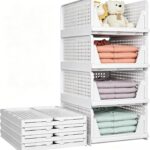 Moonmen Stackable Collapsible Plastic Closet Organizer Drawers, Foldable Storage Bins with Slide Rail Tool-Free, Waterproof Thickened PP Space-Saving Container for Home Bedroom Bathroom Kitchen Office