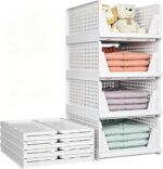 Moonmen Stackable Collapsible Plastic Closet Organizer Drawers, Foldable Storage Bins with Slide Rail Tool-Free, Waterproof Thickened PP Space-Saving Container for Home Bedroom Bathroom Kitchen Office