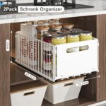 2 Pack Foldable Extendable Closet Organiser, Extendable Cupboard Organiser, Extendable Drawer Shelf Storage for Organizing Kitchen Cabinets (White, 2 Large) - Image 2