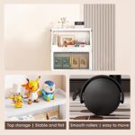 Open Upper Platform Storage Cabinet, 5-Tier Foldable Organizer Box Storage with Lids, Stackable Cabinet with Wheels & Magnetic Doors for Clothes Snacks Toys Book Storage 47*27*130cm (Yellow Handles) - Image 4
