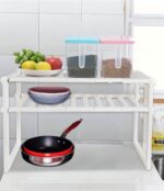 SKY-TOUCH 2 Tiers Expandable Kitchen Organizer, Multi-Functional Shelf Cabinet, Expandable Space Saving Rack - Image 6