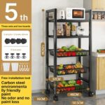 【5-Tier Rolling Storage Rack】Metal Utility Shelf with Wheels, Multi-Purpose Standing Shelf Organizer for Kitchen, Pantry, Laundry Room, Closet, Bedroom - Image 2