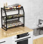 Arabest Spice Rack Organizer, 3-Tier Large Foldable Metal Spice Storage Rack for Countertops with Shelf Liner, Seasoning Organizer Spice Shelf Kitchen Counter Storage for Kitchen Office (Black) - Image 7
