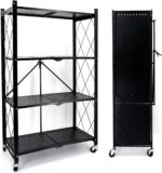 4-Tier Shelf Shelving Storage Unit Industrial Storage Shelf Organizer Foldable Display Rack Kitchen Shelves Bookshelf with Wheels - Image 2