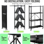 SKY-TOUCH Foldable Storage Organizer 4 Tier, Storage Shelves Kitchen Cabinet Storage Rack, Shelf Storage Multipurpose Rack for Living Room Bedroom Kitchen Garage Black - Image 2