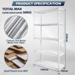 5-Tier Medium Duty Storage Shelf Rack for Home, Garage & Warehouse (40CM, White) - Image 3