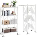4-Tier Foldable Storage Shelves with Caster Wheels - White