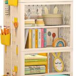 Beauenty Kids Bookshelf with Wheels & DIY Pegboard,Foldable Standing Storage Shelf,Kids Picture Book Shelf for Living Room,Bedroom and School (White 2Tier)