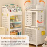 Kids Bookshelf, 2 Tier Montessori Bookcase Book Shelf with Wheels & DIY Pegboard, Foldable Storage Cabinet, Magazine Rack Book Storage Rack and Storage for Kids Rooms, Bedroom - Image 3