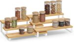 SONGMICS Spice Rack, Set of 2 Cabinet Shelf Organizers, 3-Tier Extendable Spice Holder, Bamboo, Stackable, for Pantry, Cupboard, Countertop, Natural and Black UKCS016N01 - Image 7