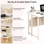 Mobile Computer Desk, Folding Desk With Storage Shelf, Home Office Desk With Wheels For Computer Workstation (With shelve, 80 x 58 x 75 CM) - Image 7