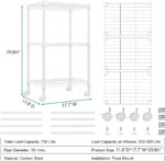 MZG 204kg Capacity Heavy Duty 3-Tier Metal Storage Shelving Unit with Wheels, Adjustable Wire Rack Organizer for Garage, Kitchen, Bathroom, or Laundry (White, 30L x 45W x 75H cm) - Image 3