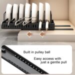 Pots and Pans Organizer, Sliding Pot Lid Holder and Pan Rack in Kitchen, Pull Out Pots and Pans Organizer for Cabinet, for Pot Lid, Bakeware, Dishes, Pots and Pans Storage (Black) - Image 4