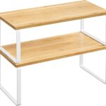 Cabinet Organizer Shelf, Set of 2 Kitchen Cabinet and Counter Shelf Organizer, Kitchen Storage, Spice Rack, Stackable, Expandable, Metal and Engineered Wood, Cloud White and Natural Beige
