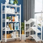5-Tier Storage Shelving Unit,Freestanding Book Shelf Folding Storage Rack Unit,Metal Organizers Rolling Cart Display Wire Rack Shelf,Home Kitchen Laundry Closet Cabinet Foldable