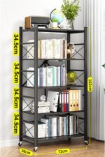 Foldable Storage Shelves Unit,Heavy Duty Kitchen Storage Rack Free Standing Storage Organiser Shelving Unit,5-Tier Folding Shelf Rack Organizer Cart with Rolling Wheels - Image 7