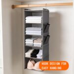 Foldable 5-Tier Hanging Closet Organizer with 2 Side Pockets – Grey Fabric Storage for Clothes, Bags & Accessories - Image 7