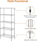 Amazon Basics 5-Shelf Narrow Storage Unit With Height Adjustable Shelves and Levelling Feet, 453kg Max Weight, Chrome, 34 cm D x 58.9 cm W x 152.5 cm H - Image 7