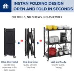 3 Tier Foldable Storage Shelves with Wheels, Metal Collapsible Organization Storage Rack, No Assembly Folding Bookshelf, Rolling Storage Rack Holds 330 Ibs for Kitchen, Bedroom, Garage, Display, Black - Image 4