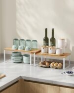 Cabinet Organizer Shelf, Set of 2 Kitchen Cabinet and Counter Shelf Organizer, Kitchen Storage, Spice Rack, Stackable, Expandable, Metal and Engineered Wood, Cloud White and Natural Beige - Image 2