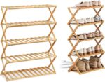 5-Tier Bamboo Shoe Rack – Foldable & Stable Wooden Shoe Organizer for 15 Pairs – Space-Saving Shoe Storage Shelf for Entryway, Closet, Bedroom – H89 x W68.5 x D25 cm, Natural Finish