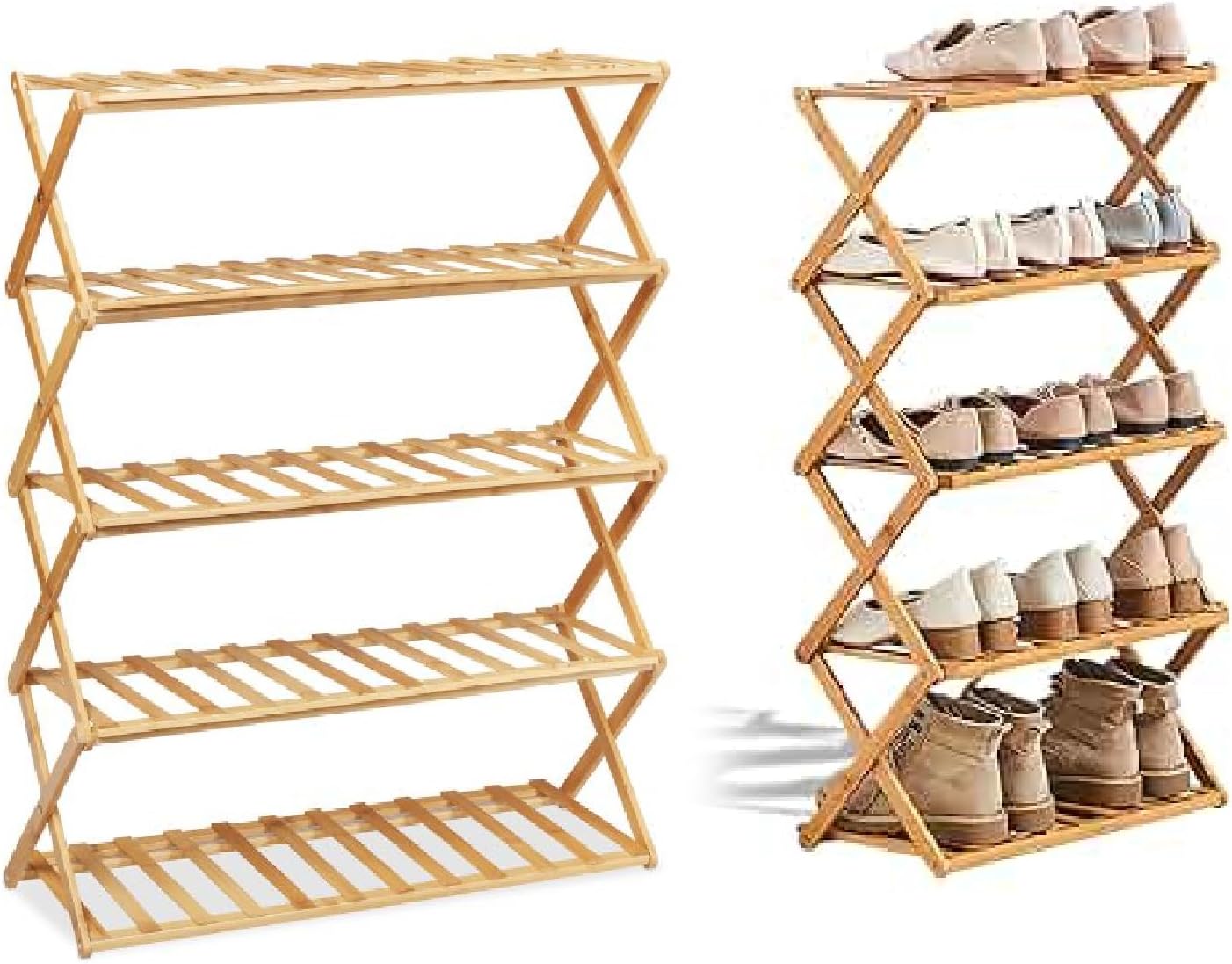 71usap2o5cL._AC_SL1500_.jpg 5-Tier Bamboo Shoe Rack – Foldable & Stable Wooden Shoe Organizer for 15 Pairs – Space-Saving Shoe Storage Shelf for Entryway, Closet, Bedroom – H89 x W68.5 x D25 cm, Natural Finish - Image 1