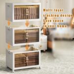 SKY-TOUCH 5 Layer Collapsible Storage Bins, Stackable Plastic Storage Cabinet with Wheels, Dual Opening Storage Box with Magnetic Doors for Home, Living Room, Office, Closet, 60x36x176cm, White - Image 9